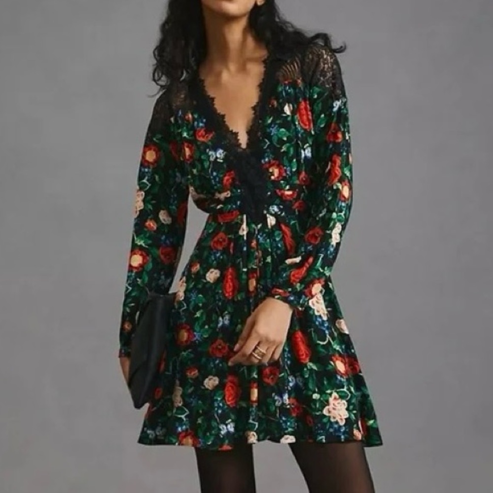 NWT By Anthropologie Floral & Lace Mini Dress
